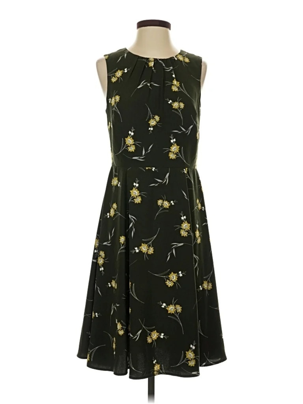 Banana Republic Forest Green Floral Pleated Sleeveless Midi Dress, Size 6